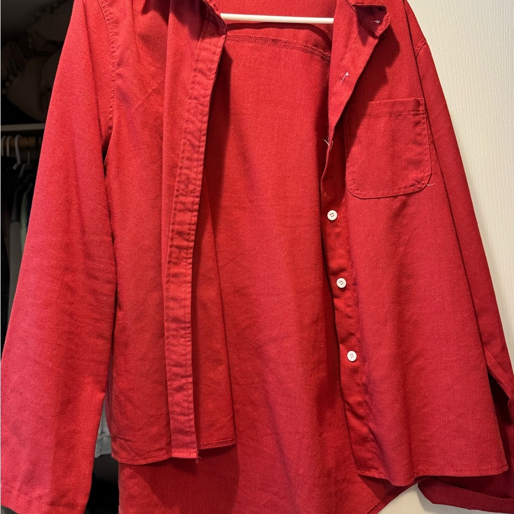 Red Button Down Long Sleeve Shirt